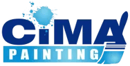 A painting company logo with the word " cima " written in blue.